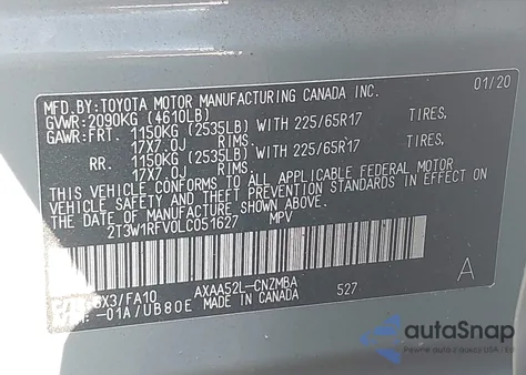 2020 Toyota Rav4 Xle из США, поврежденный, VIN 2T3W1RFV0LC051627